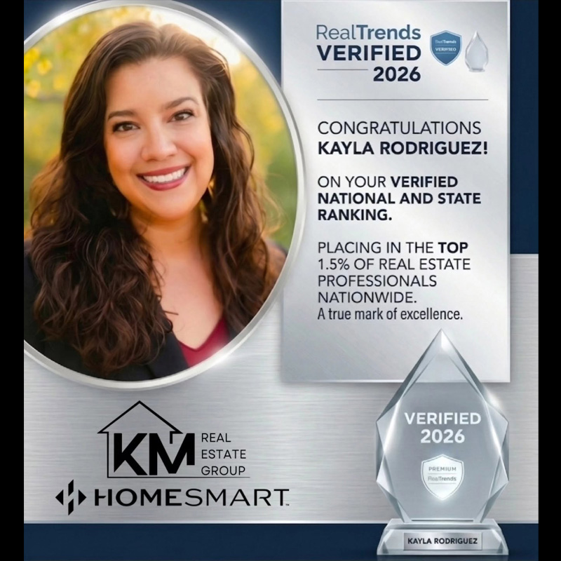 Kayla Rodriguez, Realtor, recognized by RealTrends Verified 2026 among the top 1.5% of real estate professionals nationwide.